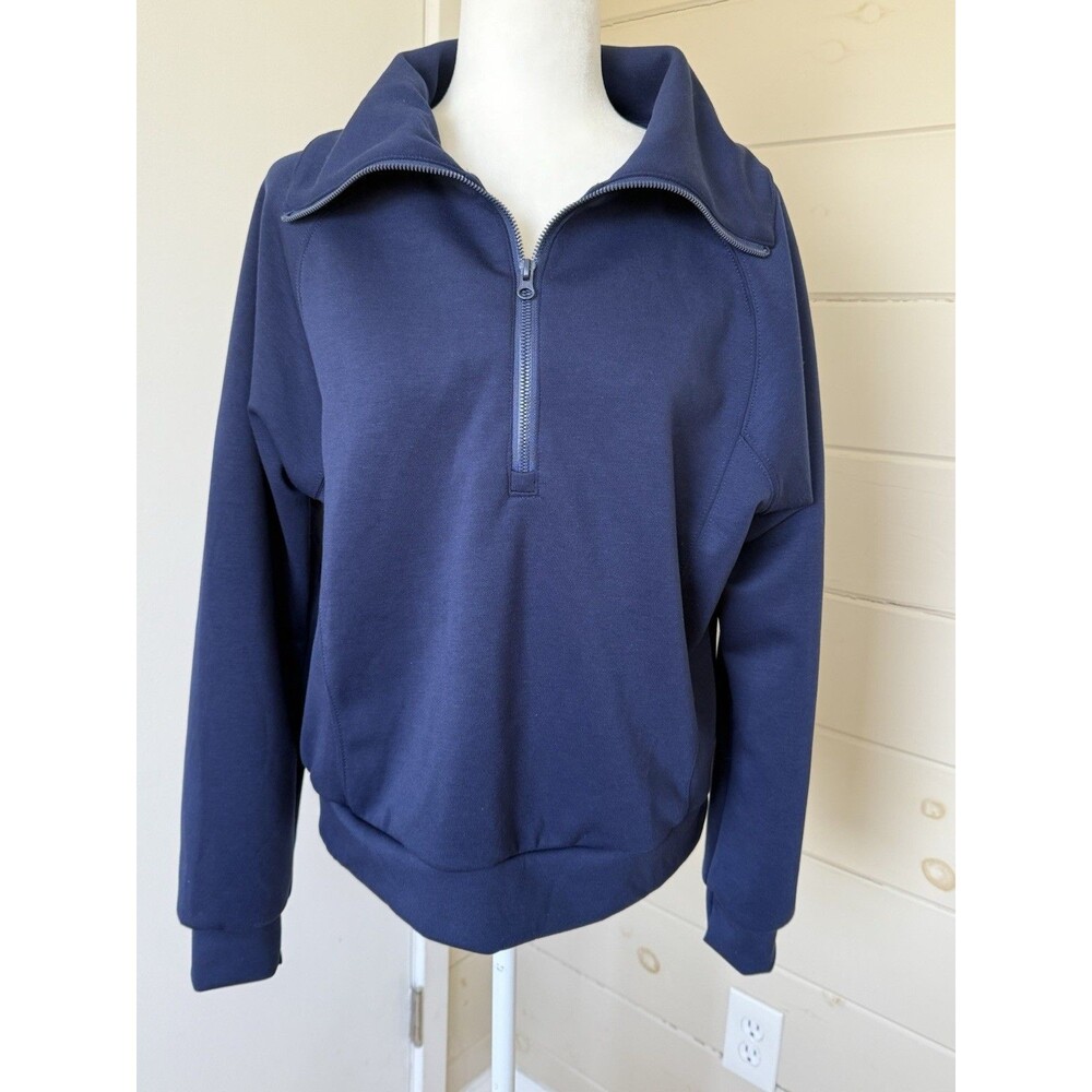 ANRABESS Women Half Zip Cropped Hoodie Fleece Pullover Sweatshirt Navy Sz M